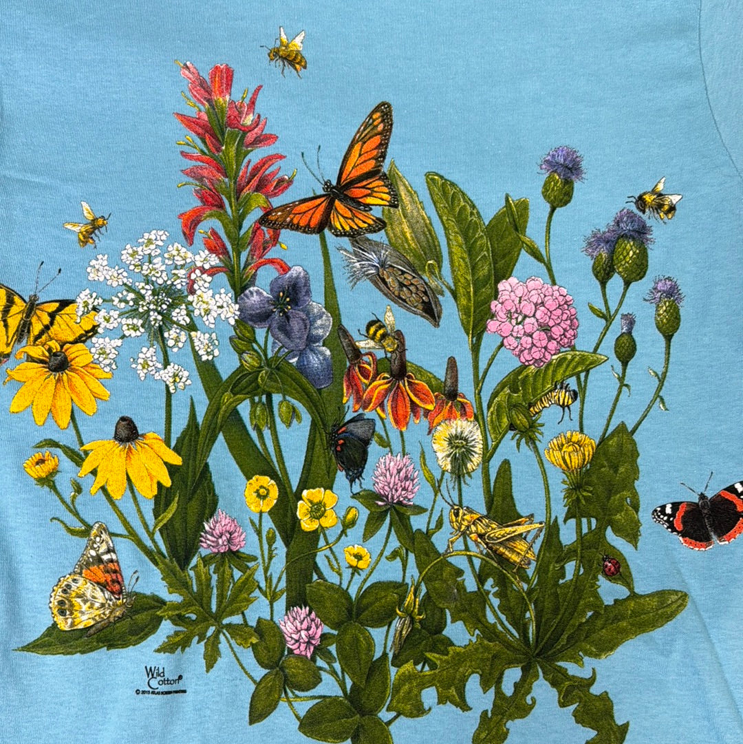 Blue Butterfly Garden Adult T Shirt