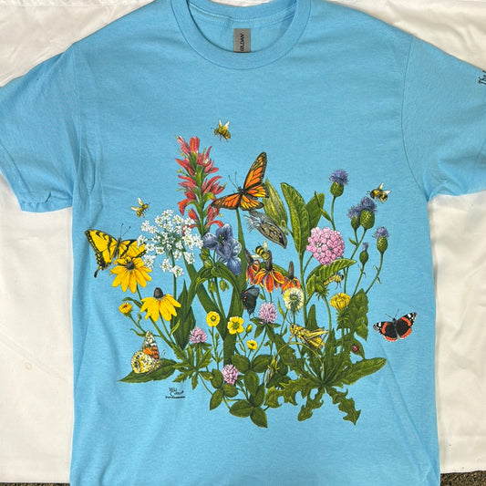 Blue Butterfly Garden Adult T Shirt